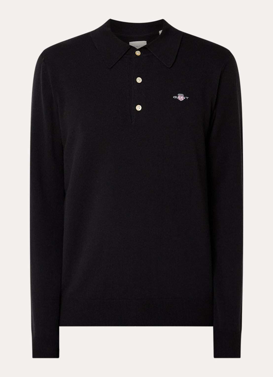 Gant Fijngebreide pullover met polokraag en logoborduring - voorkant zwart