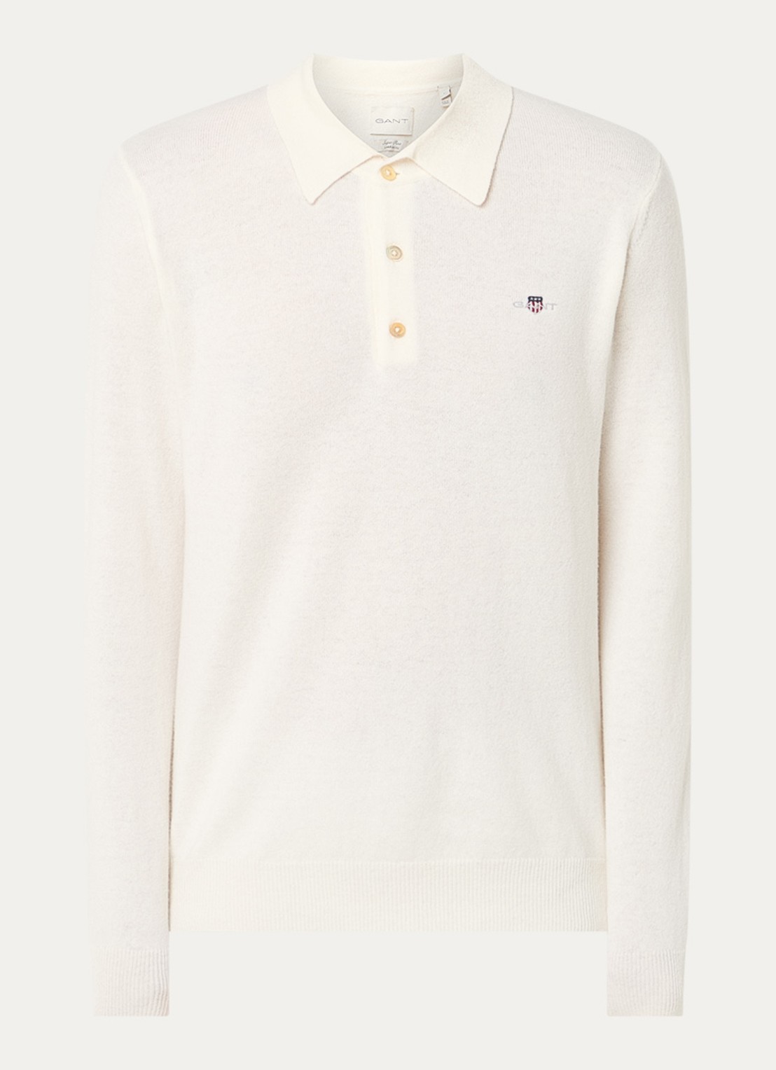 Gant Fijngebreide pullover met polokraag en logoborduring - voorkant 2 gebroken wit