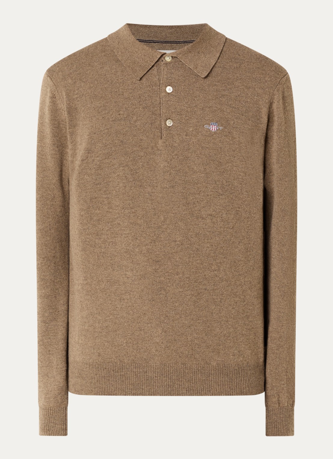 Gant Fijngebreide pullover van lamswol met logoborduring - voorkant 3 bruin