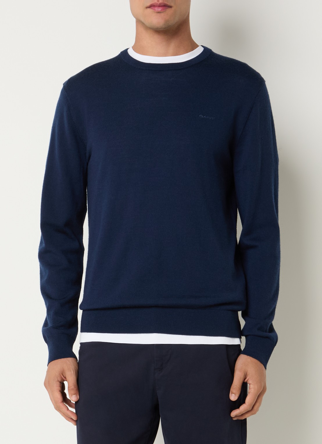 Gant Fijngebreide pullover van merino wol - detail 3 donkerblauw