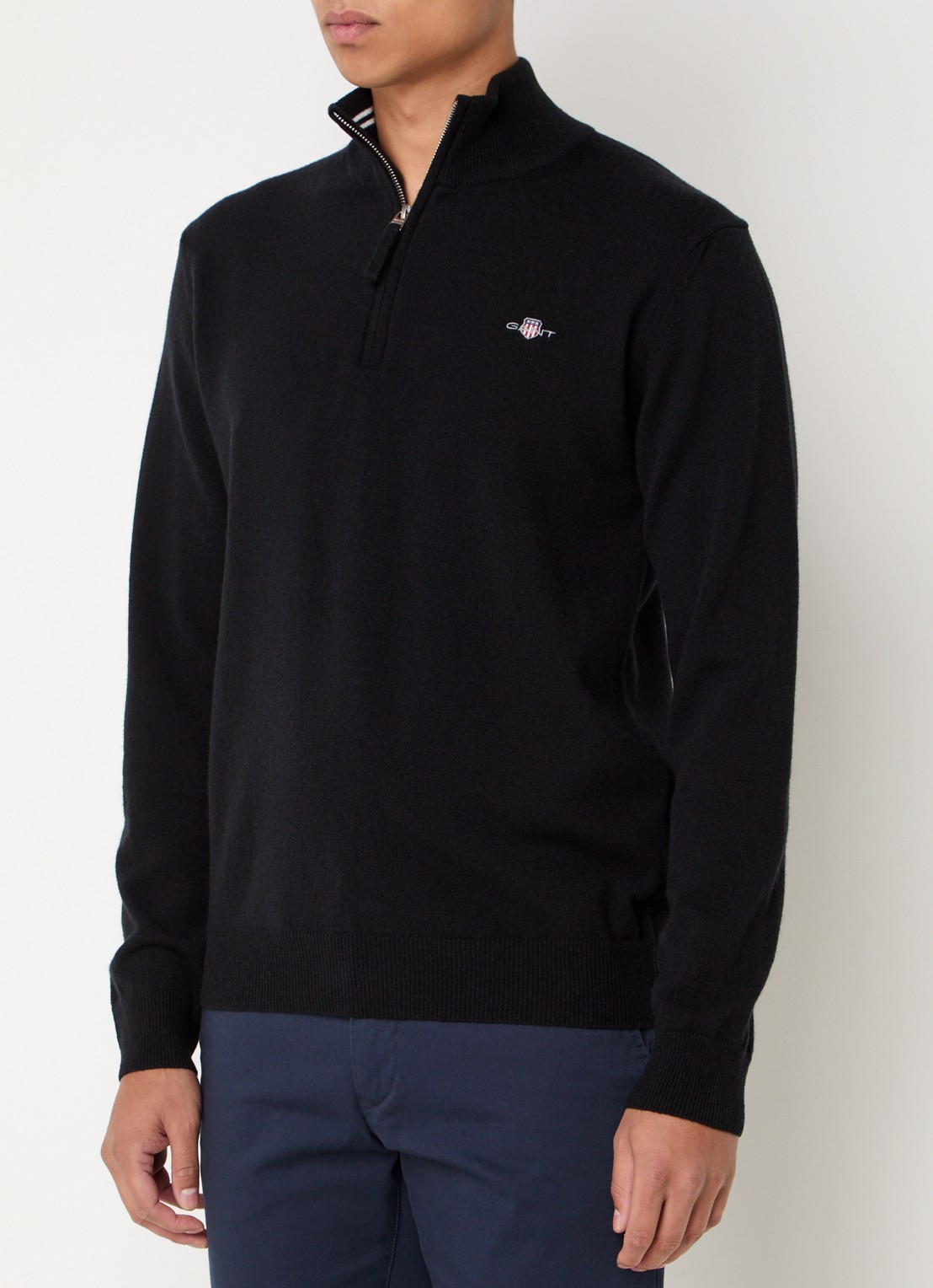 Gant Fijngebreide pullover van wol met halve rits - detail 4 zwart
