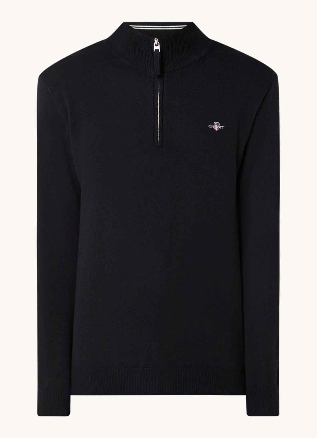 Gant Fijngebreide pullover van wol met halve rits - voorkant 2 zwart