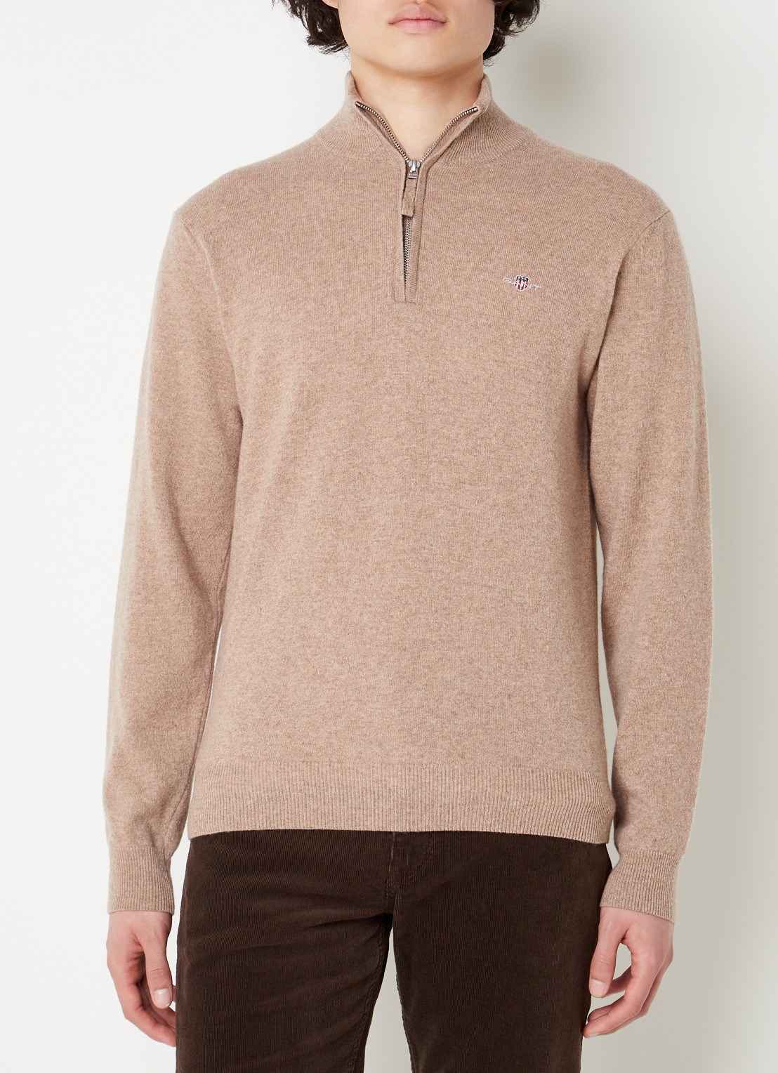 Gant Fijngebreide pullover van wol met halve rits - detail 4 zand