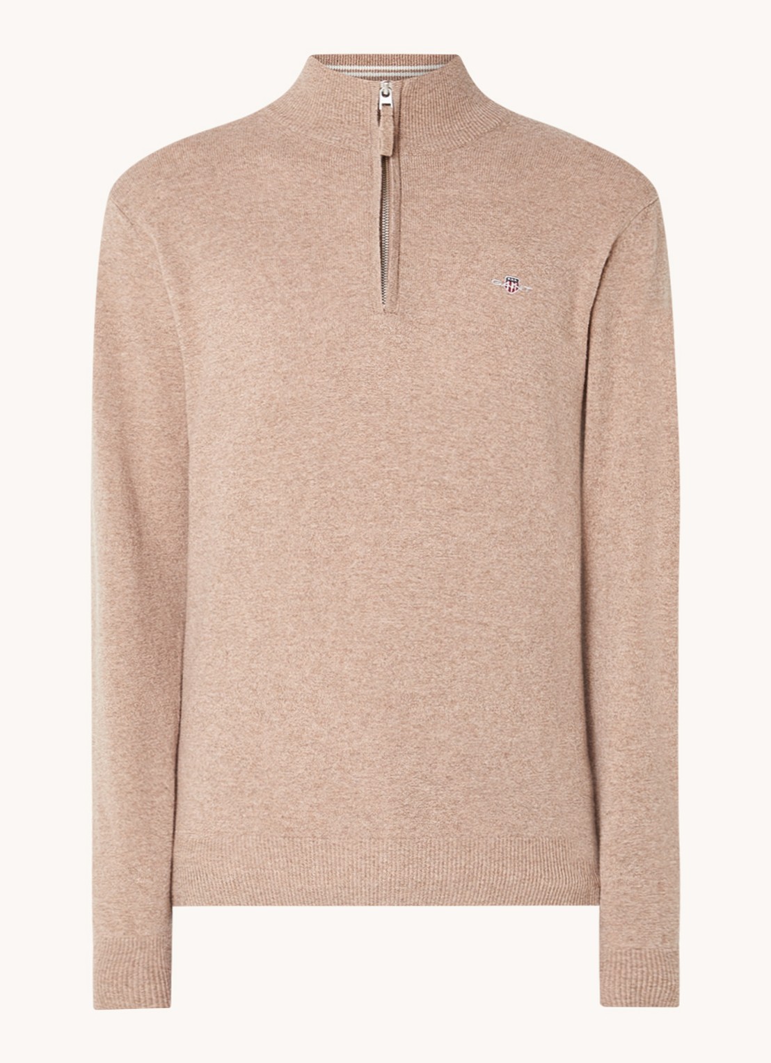 Gant Fijngebreide pullover van wol met halve rits - voorkant 2 zand