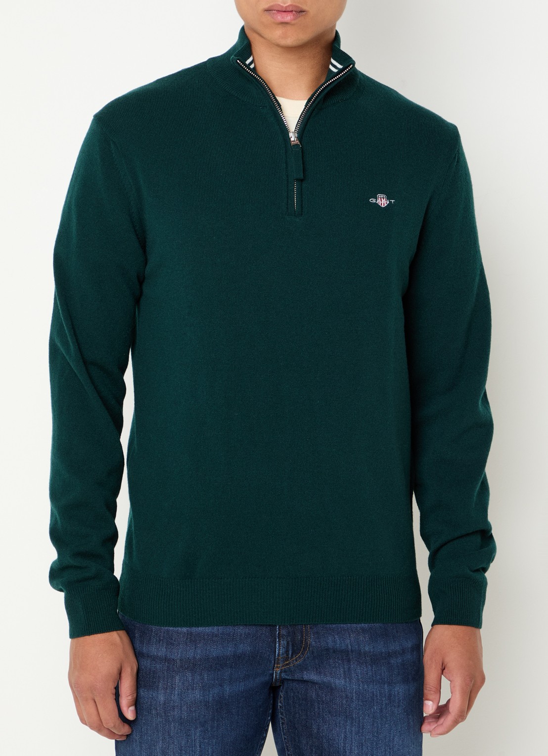 Gant Fijngebreide pullover van wol met halve rits - detail 4 groen