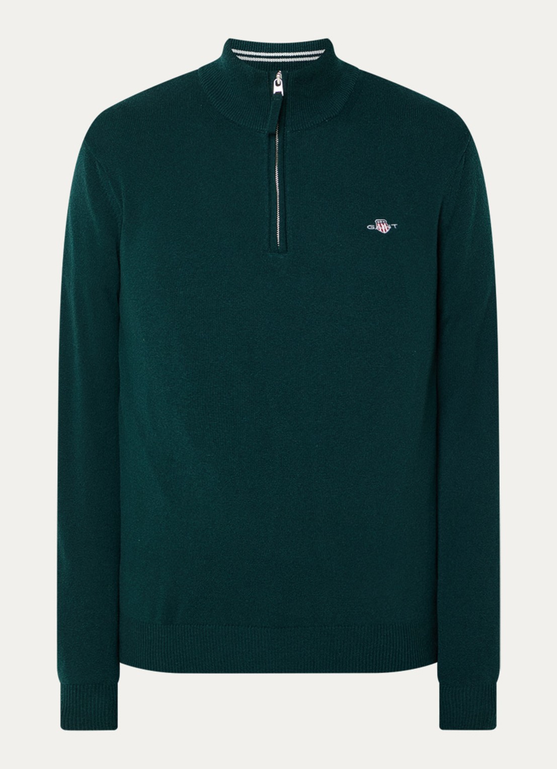 Gant Fijngebreide pullover van wol met halve rits - voorkant 2 groen