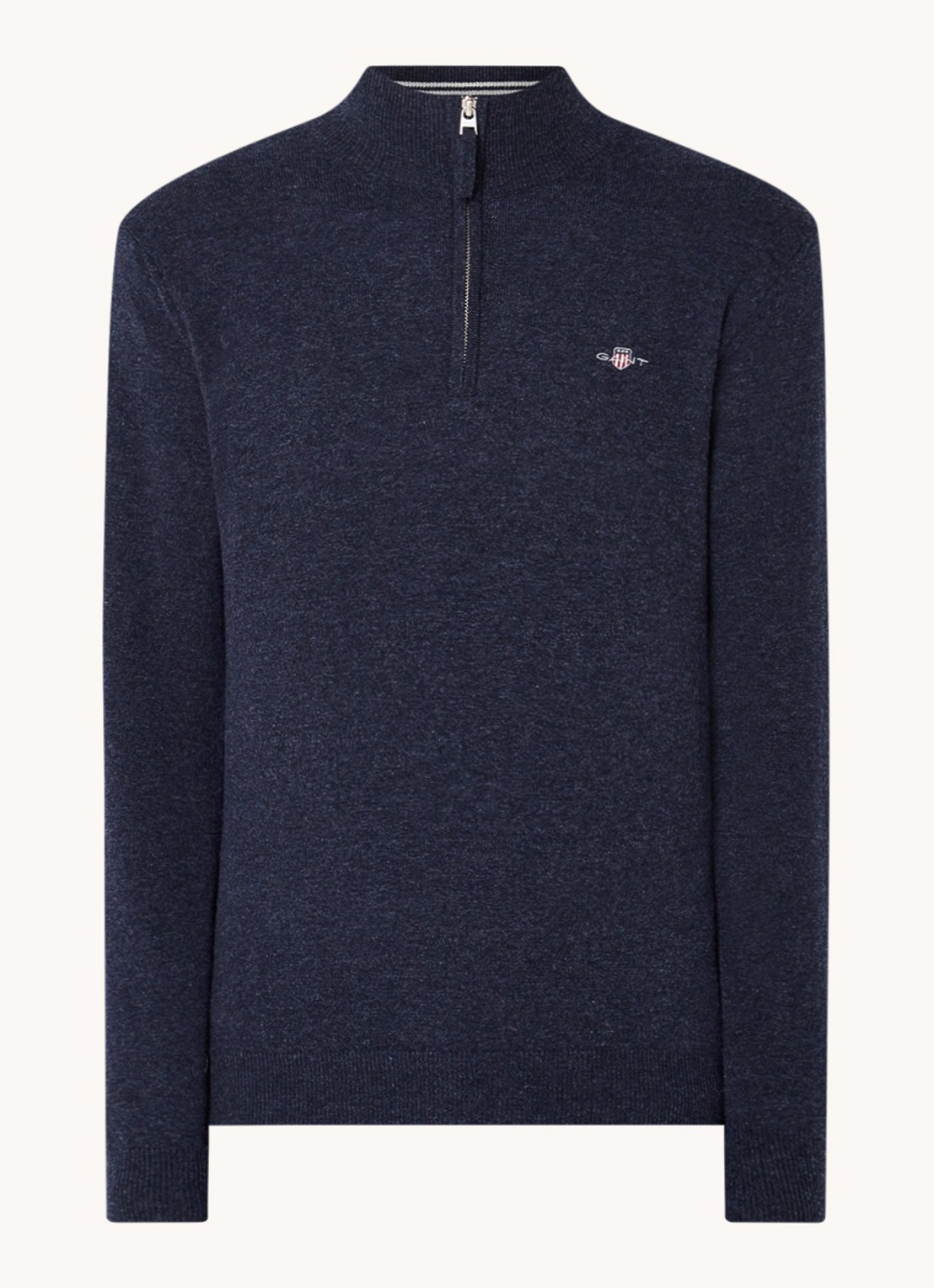 Gant Fijngebreide pullover van wol met halve rits - voorkant 3 indigo