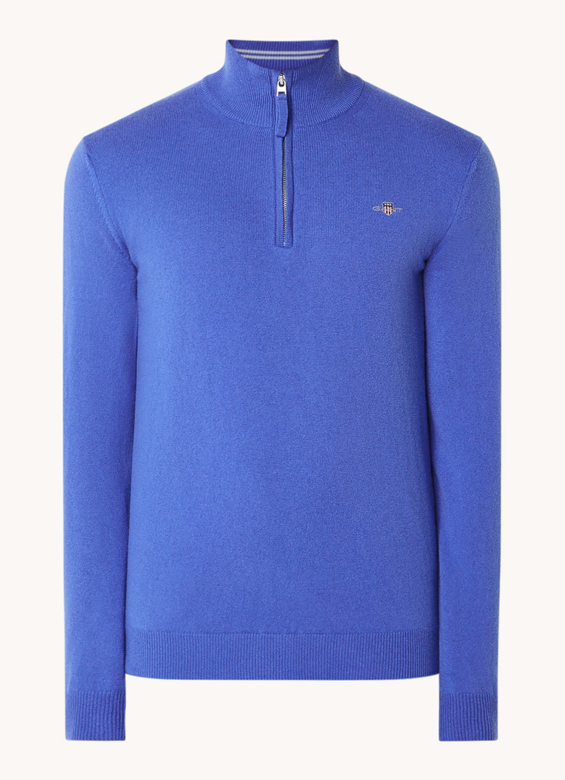 Gant Fijngebreide pullover van wol met halve rits - voorkant 2 royalblauw
