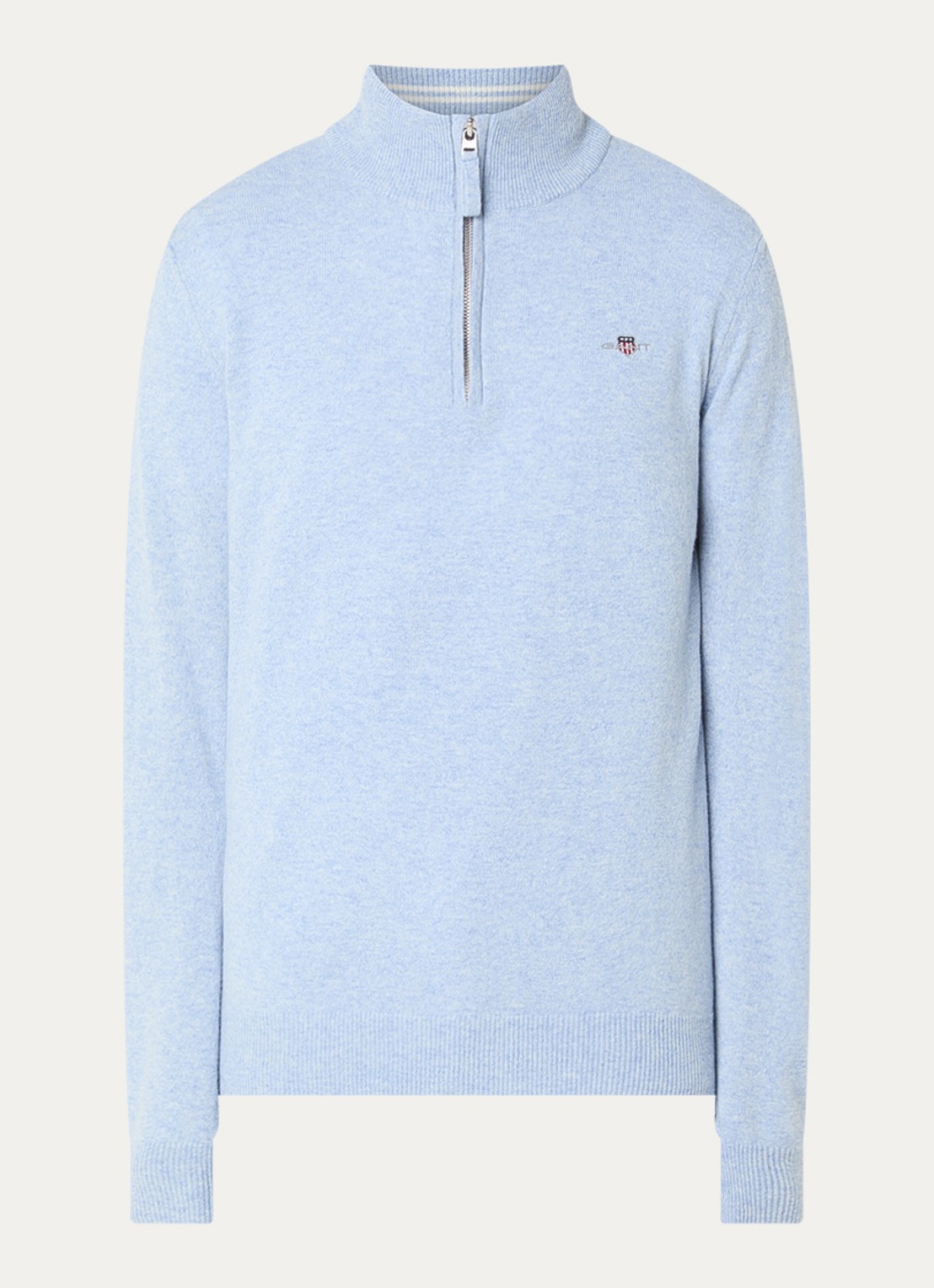 Gant Fijngebreide pullover van wol met halve rits - voorkant lichtblauw