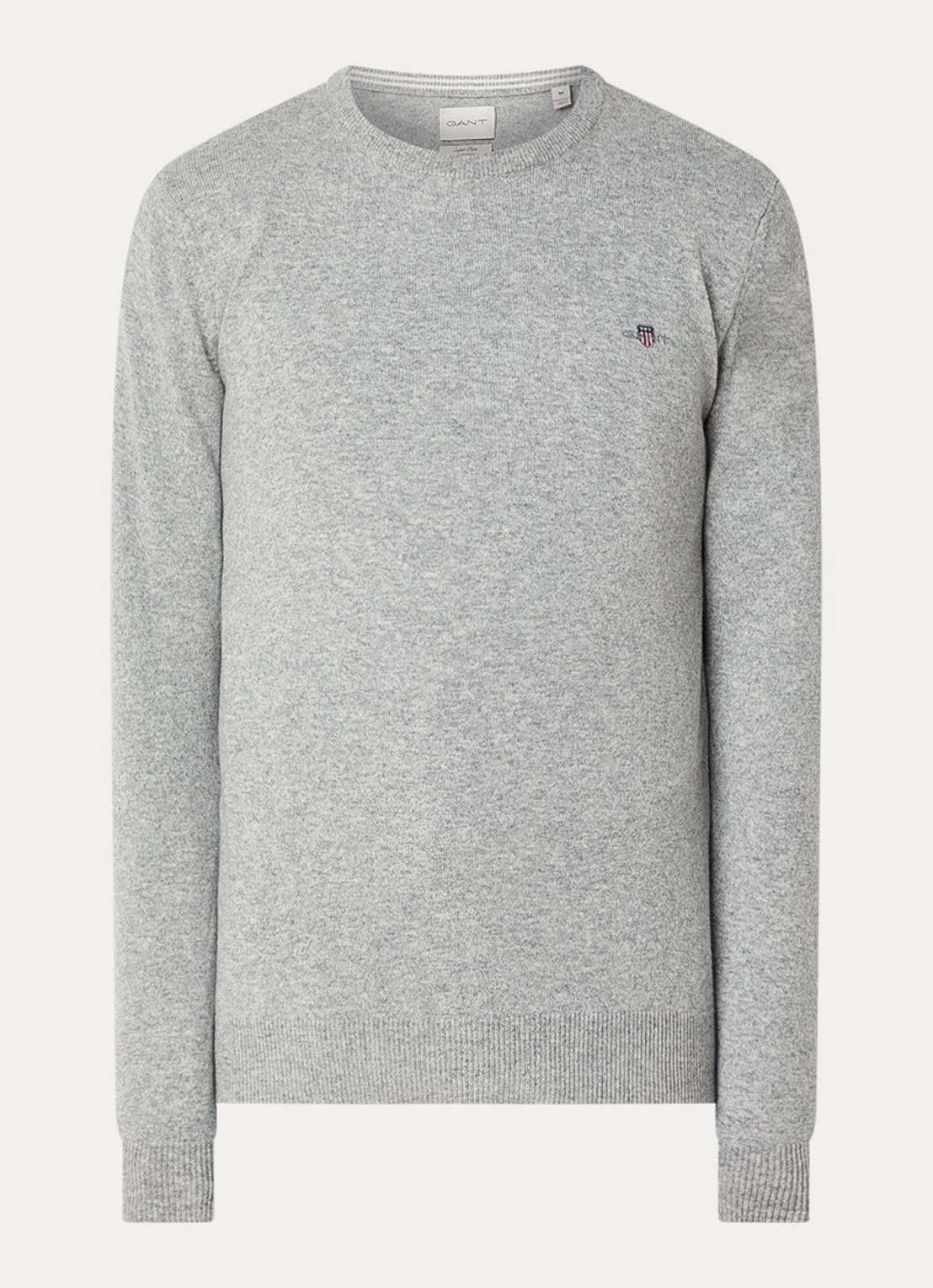 Gant Fijngebreide pullover van wol met logoborduring - voorkant grijsmele