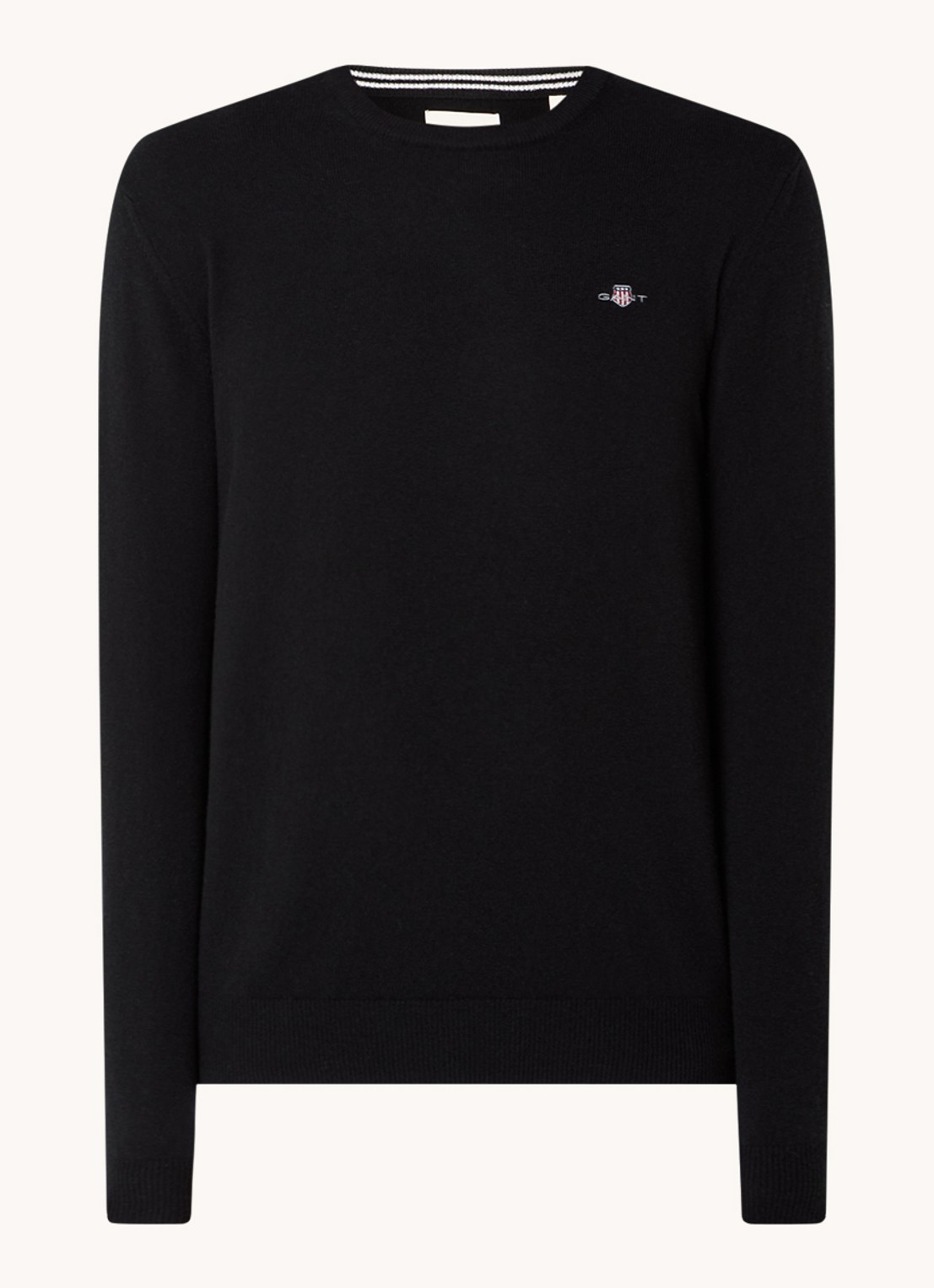 Gant Fijngebreide pullover van wol met logoborduring - voorkant zwart