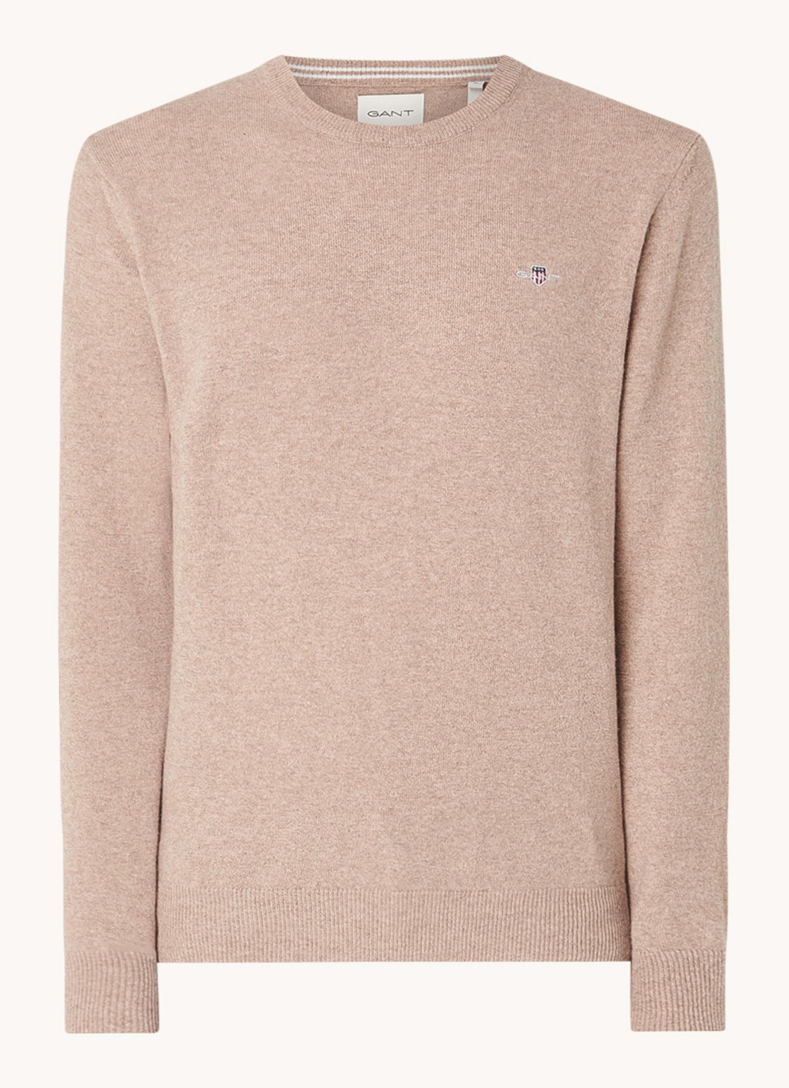 Gant Fijngebreide pullover van wol met logoborduring - voorkant zand