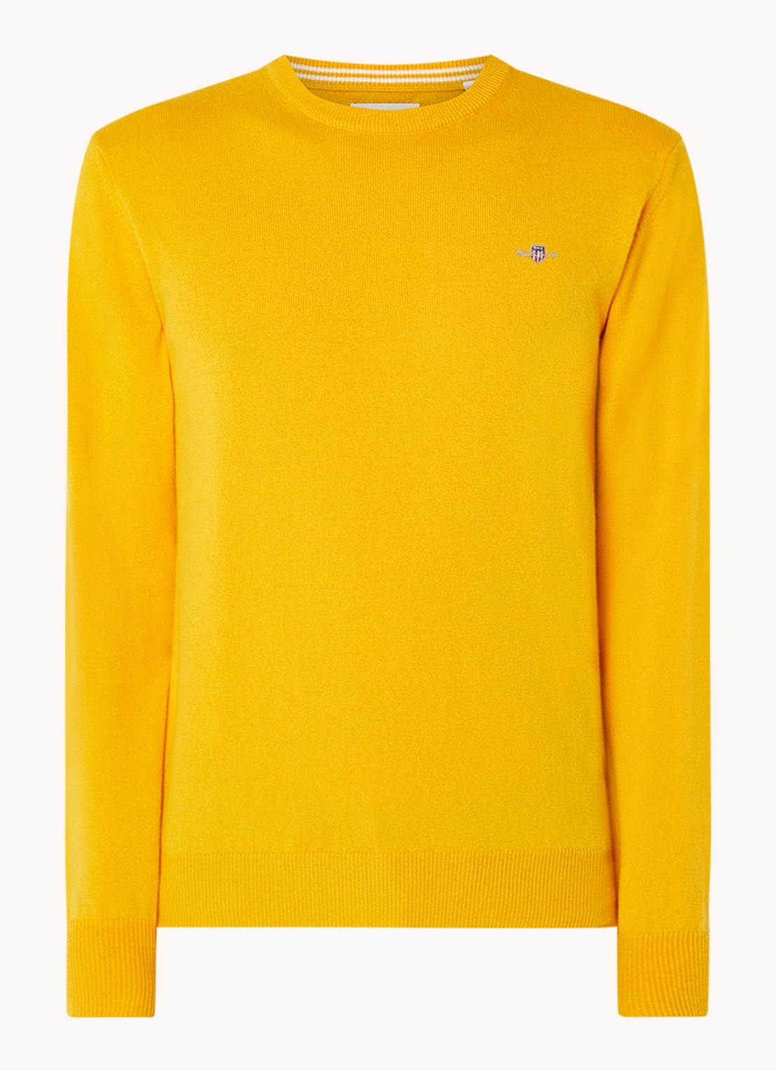 Gant Fijngebreide pullover van wol met logoborduring - voorkant 2 donkergeel
