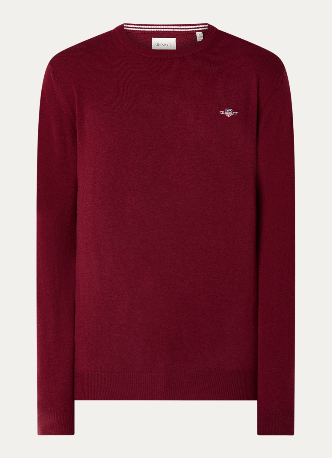 Gant Fijngebreide pullover van wol met logoborduring - voorkant 2 donkerrood