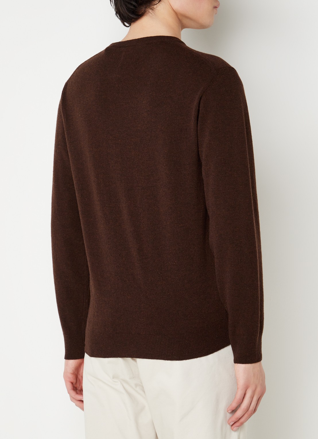 Gant Fijngebreide pullover van wol met logoborduring - achterkant 4 donkerbruin
