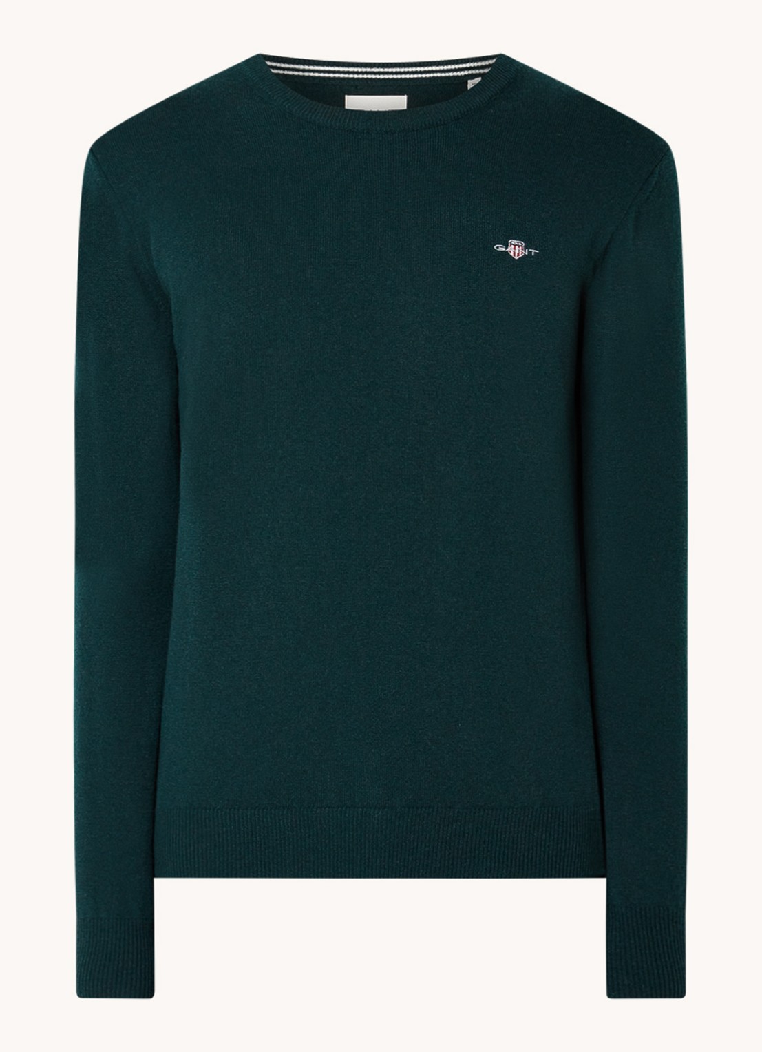 Gant Fijngebreide pullover van wol met logoborduring - voorkant 3 groen