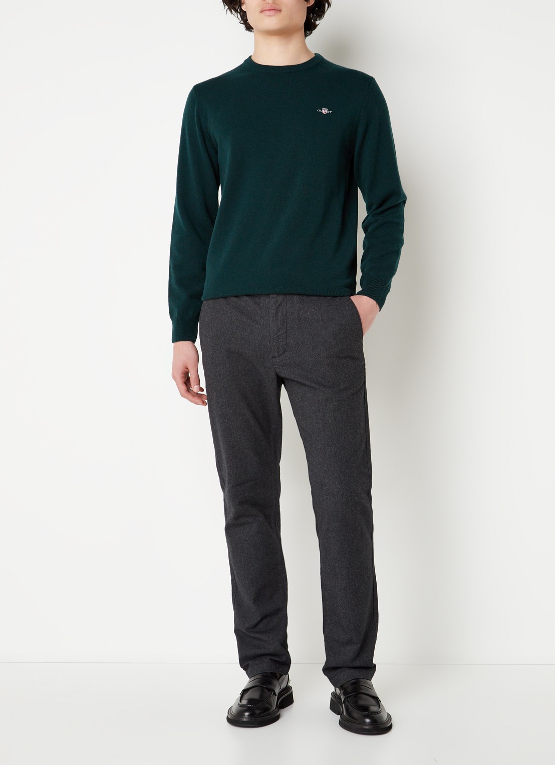 Gant Fijngebreide pullover van wol met logoborduring - voorkant 4 groen