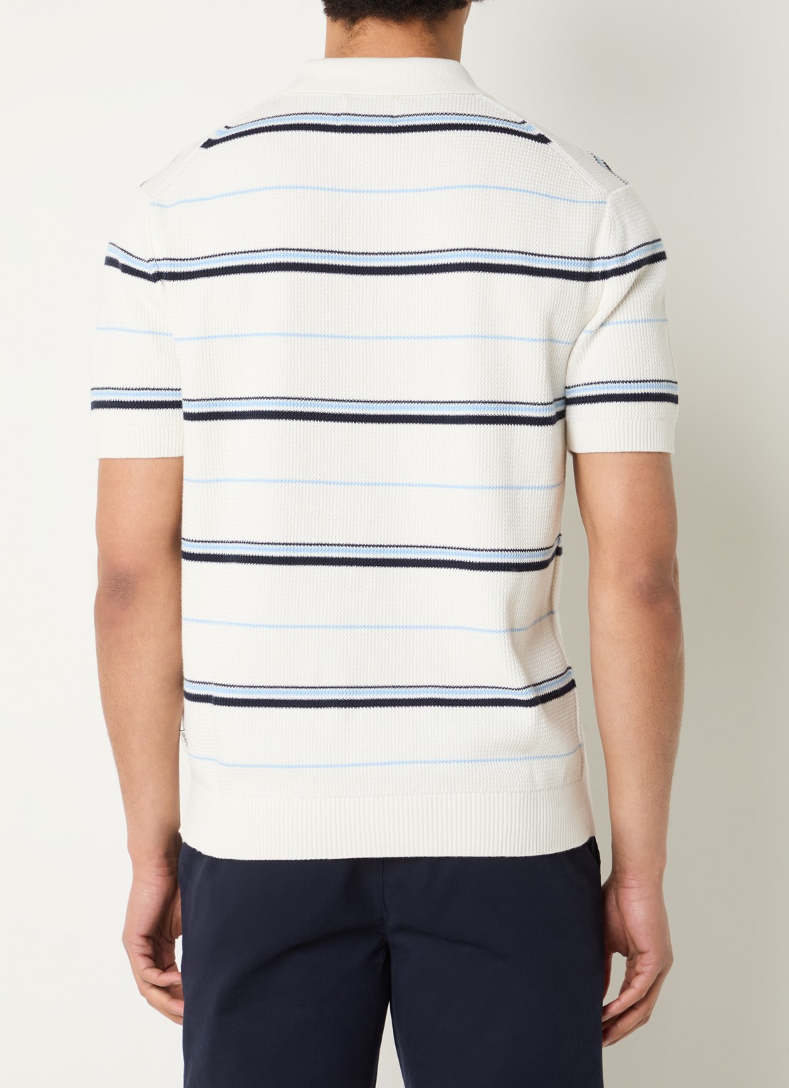 Gant Fijngebreide regular fit polo met streepprint - achterkant 4 gebroken wit