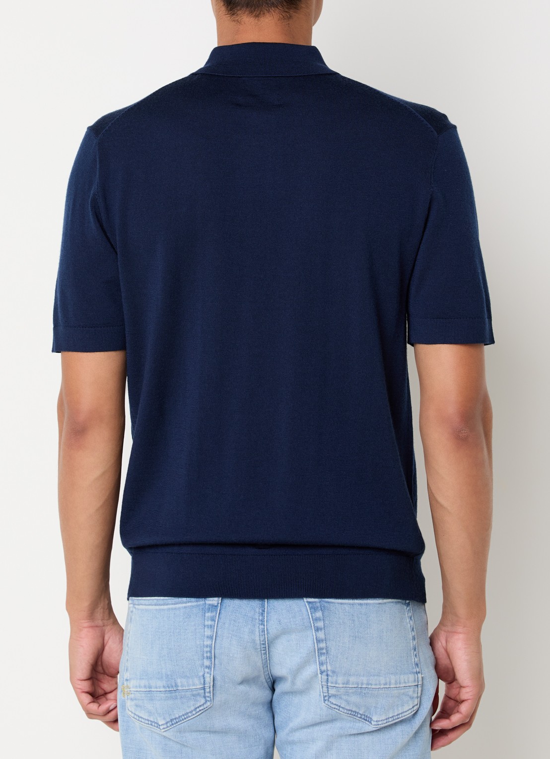 Gant Fijngebreide regular fit polo van merino wol met logoborduring - achterkant donkerblauw