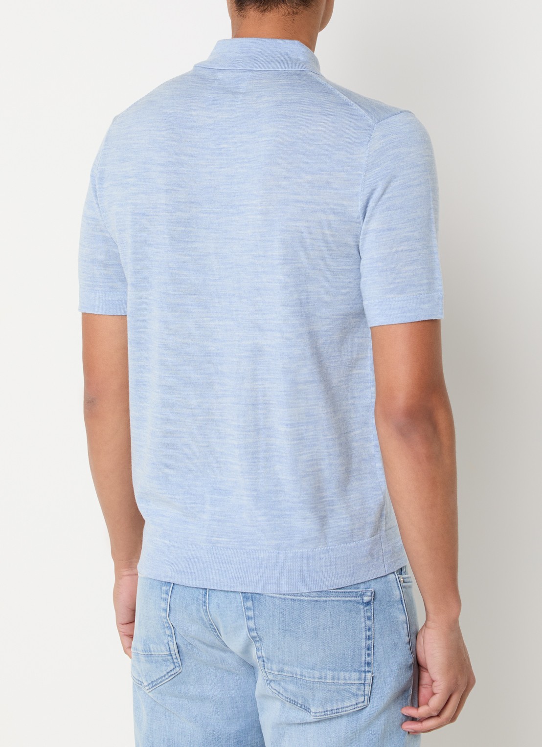 Gant Fijngebreide regular fit polo van merino wol met logoborduring - achterkant lichtblauw