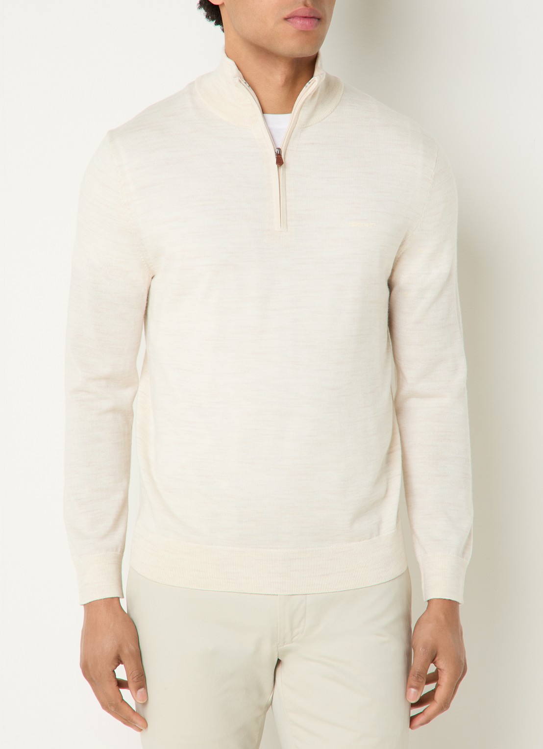 Gant Fijngebreide trui in merino wol met halve rits - detail 2 creme