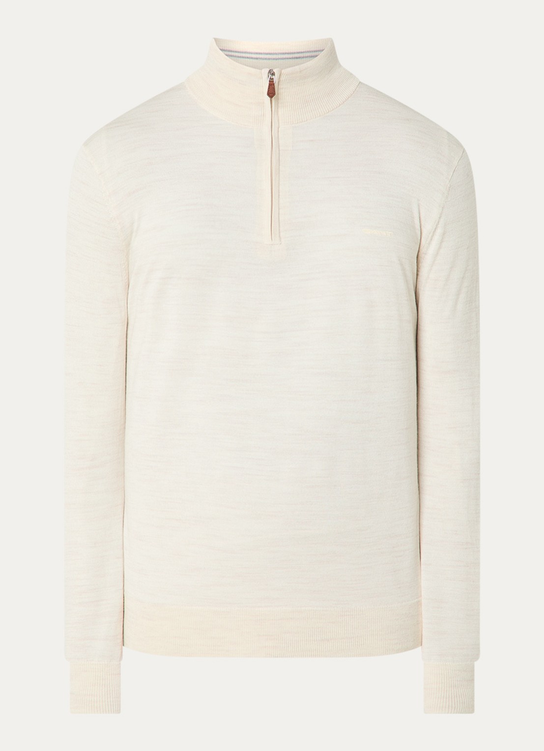 Gant Fijngebreide trui in merino wol met halve rits - voorkant 3 creme