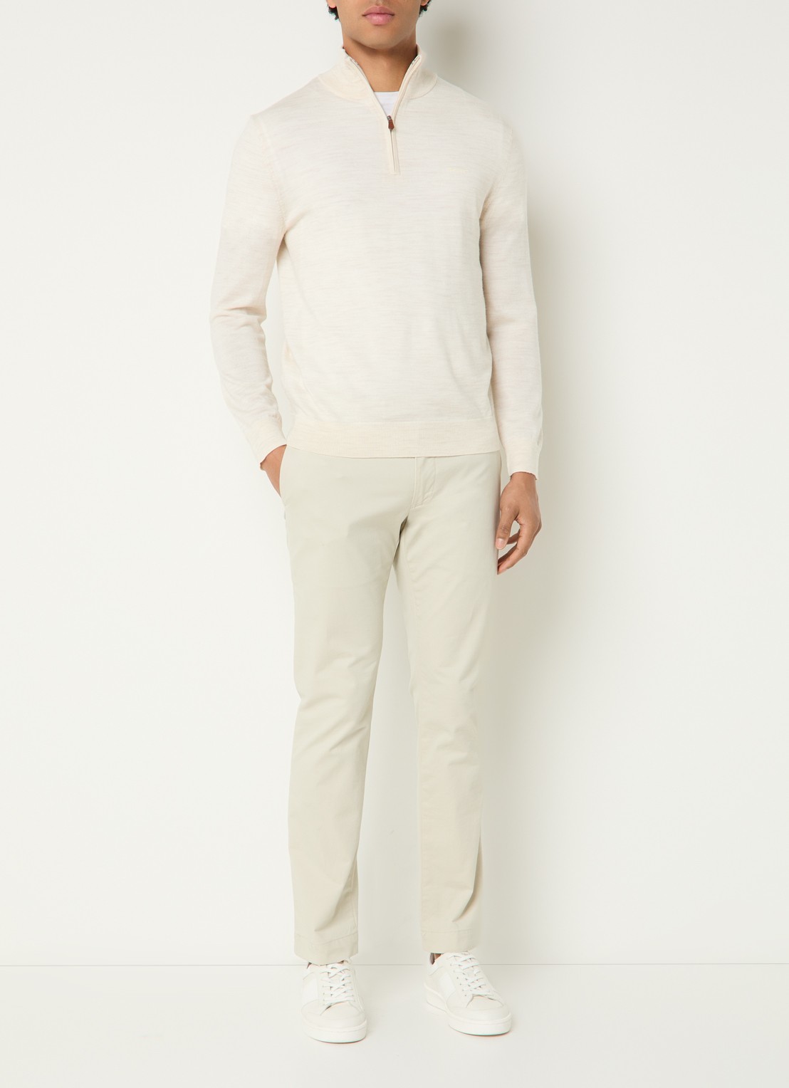 Gant Fijngebreide trui in merino wol met halve rits - voorkant 4 creme