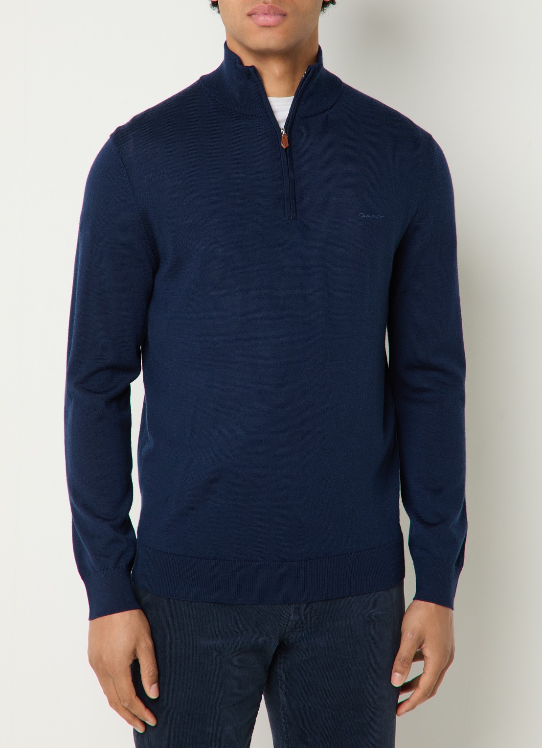 Gant Fijngebreide trui in merino wol met halve rits - detail 4 donkerblauw