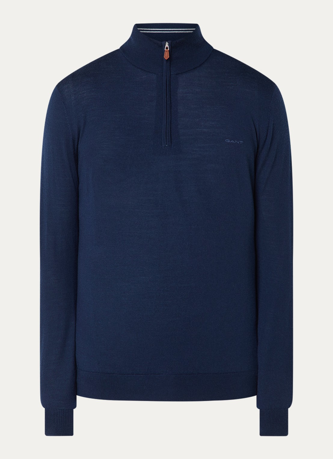 Gant Fijngebreide trui in merino wol met halve rits - voorkant donkerblauw