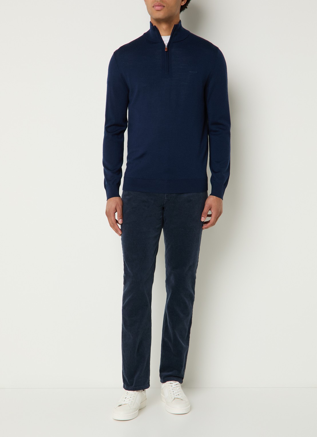 Gant Fijngebreide trui in merino wol met halve rits - voorkant 2 donkerblauw