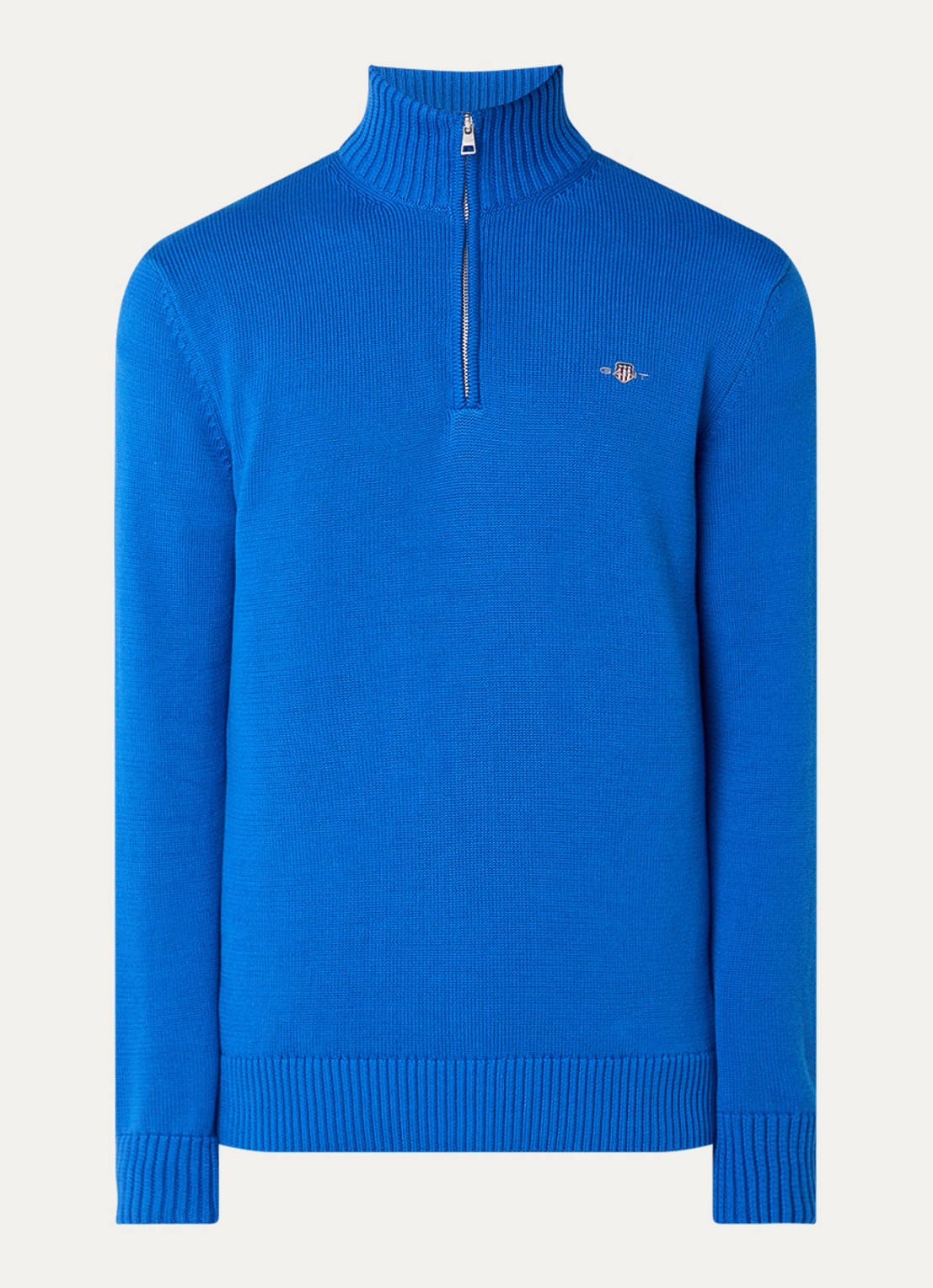 Gant Fijngebreide trui met halve rits en logo - voorkant 2 donkerblauw