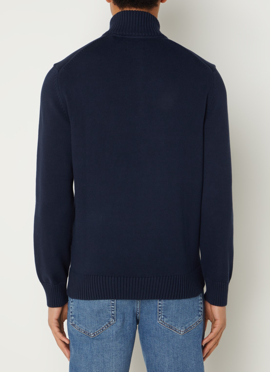Gant Fijngebreide trui met halve rits en logo - achterkant donkerblauw