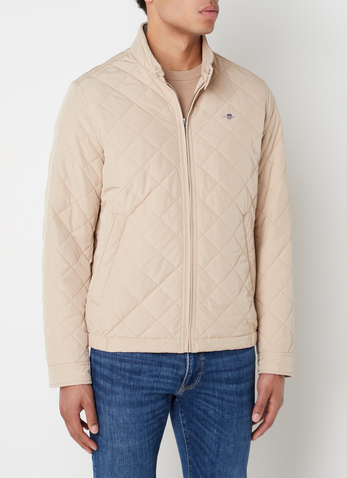 Gant Gewatteerd windjack met quilt patroon - detail 3 donkerbeige