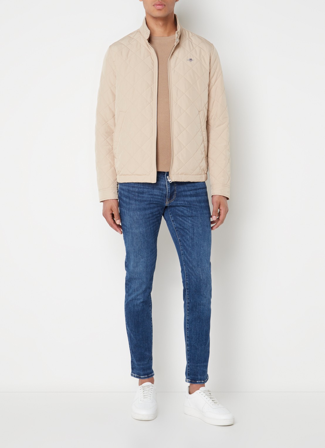 Gant Gewatteerd windjack met quilt patroon - voorkant 2 donkerbeige