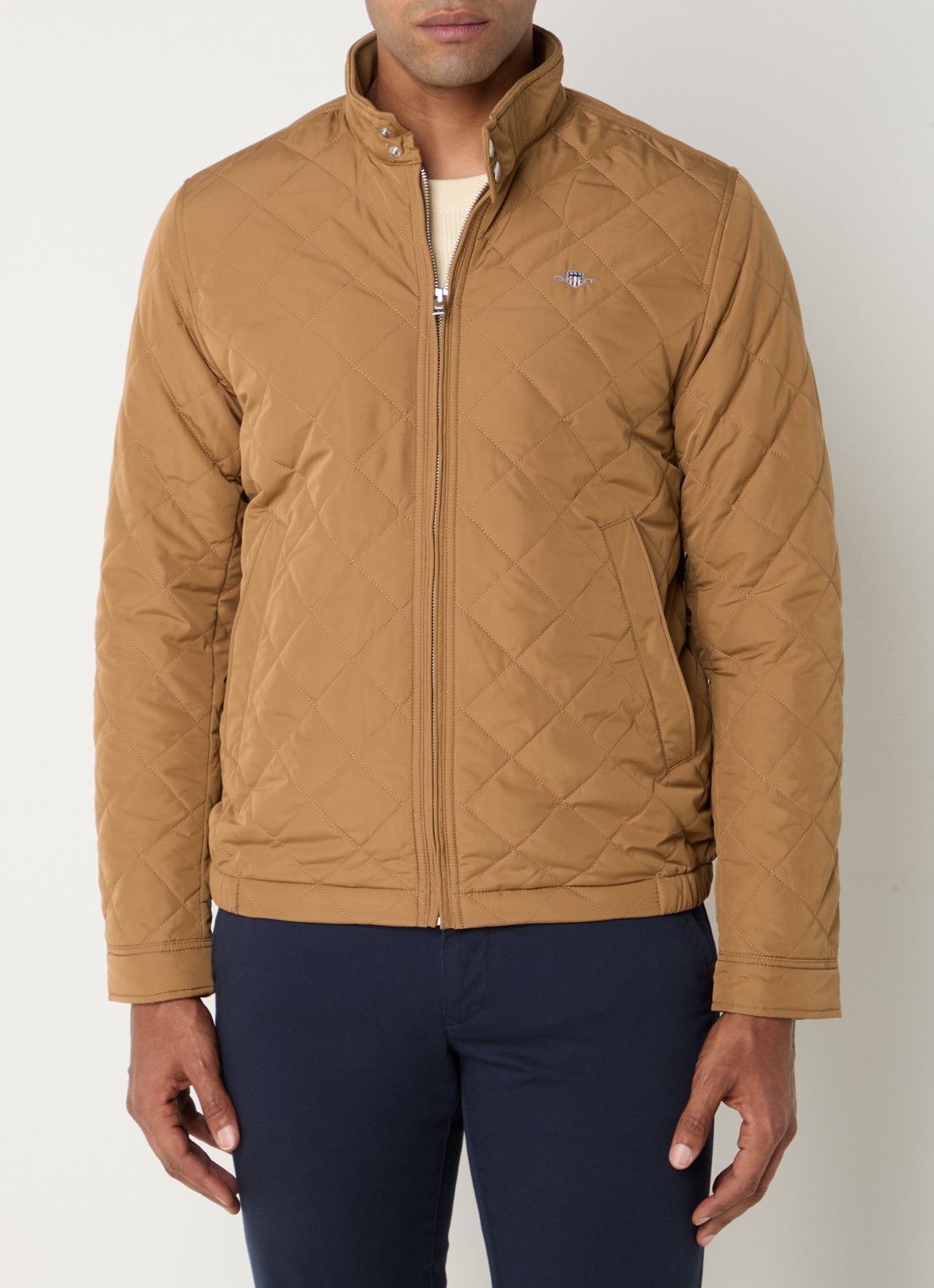 Gant Gewatteerd windjack met quilt patroon - detail 2 cognac