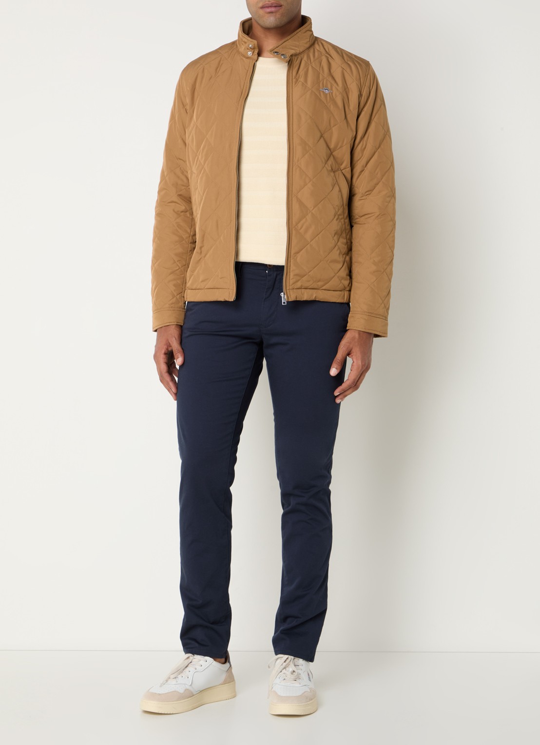 Gant Gewatteerd windjack met quilt patroon - voorkant 4 cognac