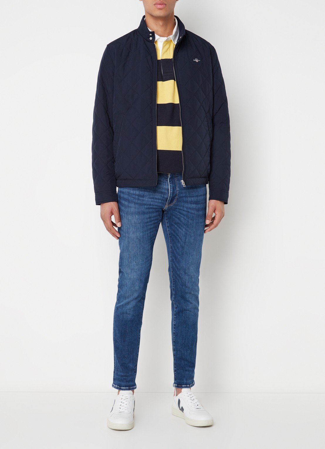 Gant Gewatteerd windjack met quilt patroon - voorkant 2 blauw