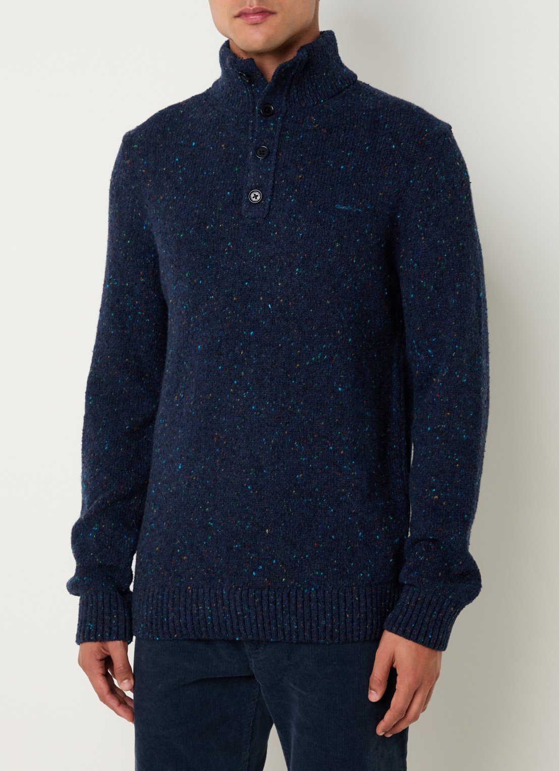 Gant Grofgebreide trui in wolblend  met gemêleerd dessin - detail 4 donkerblauw