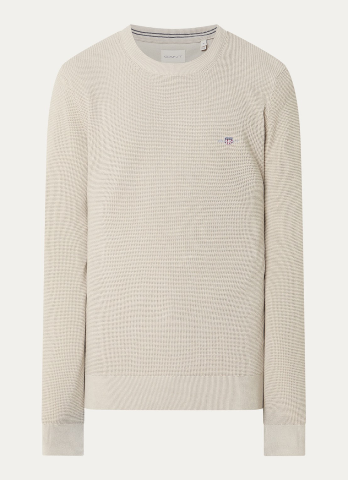 Gant Grofgebreide trui met logo - voorkant beige