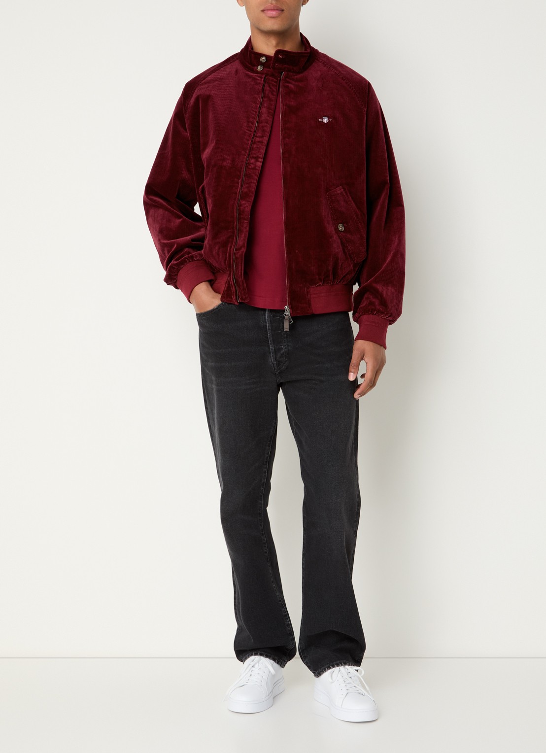 Gant Harrington jack van corduroy met steekzakken  - voorkant 4 bordeauxrood
