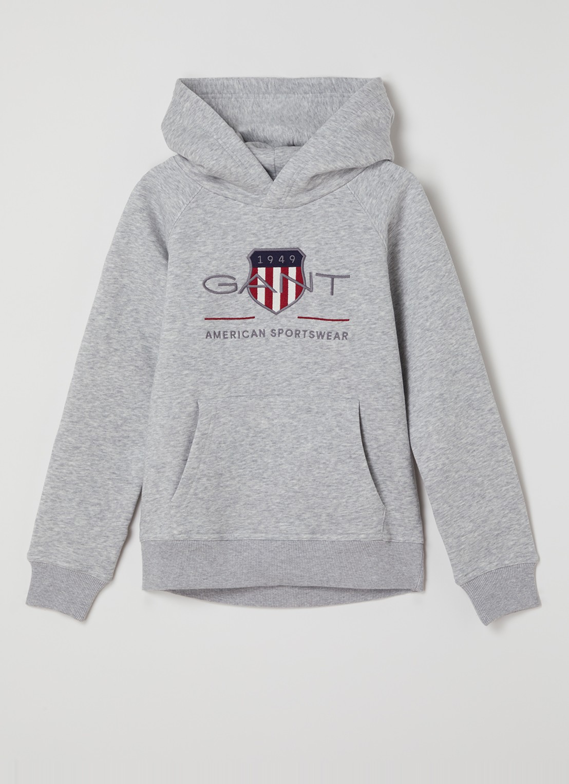 Gant Hoodie met logoborduring  - voorkant grijsmele
