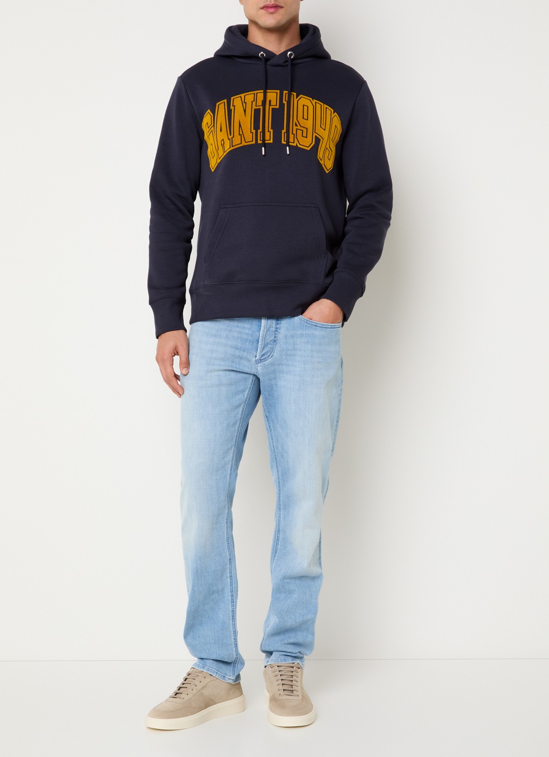 Gant Hoodie met logoprint - voorkant 2 royalblauw