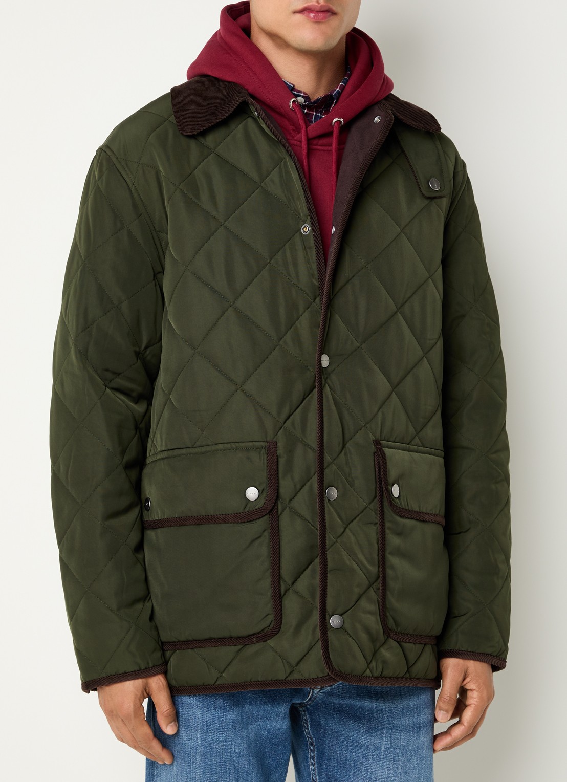 Gant Jack met quilt patroon en klepzakken - detail 4 legergroen