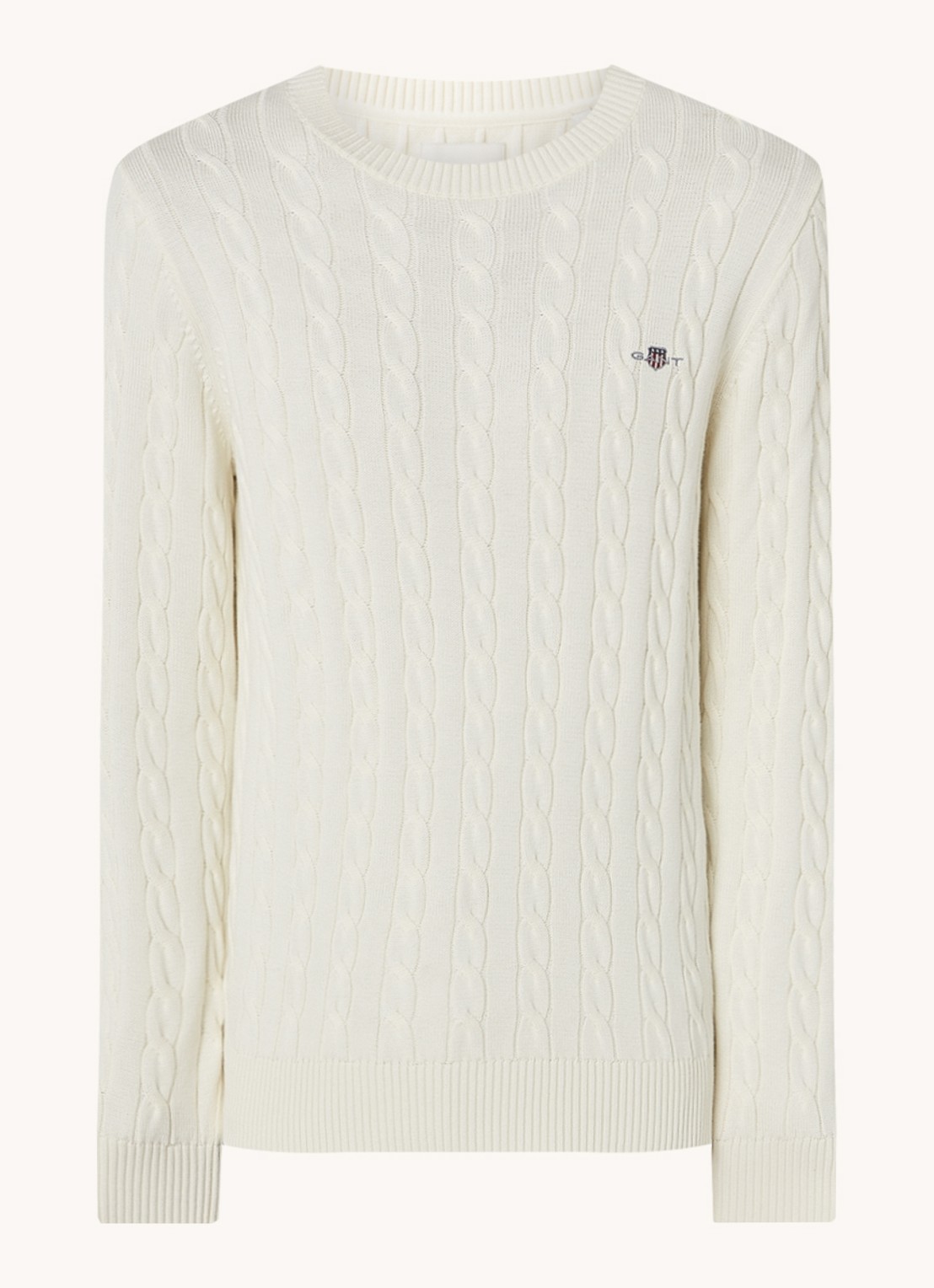 Gant Kabelgebreide trui met logoborduring - voorkant 2 creme