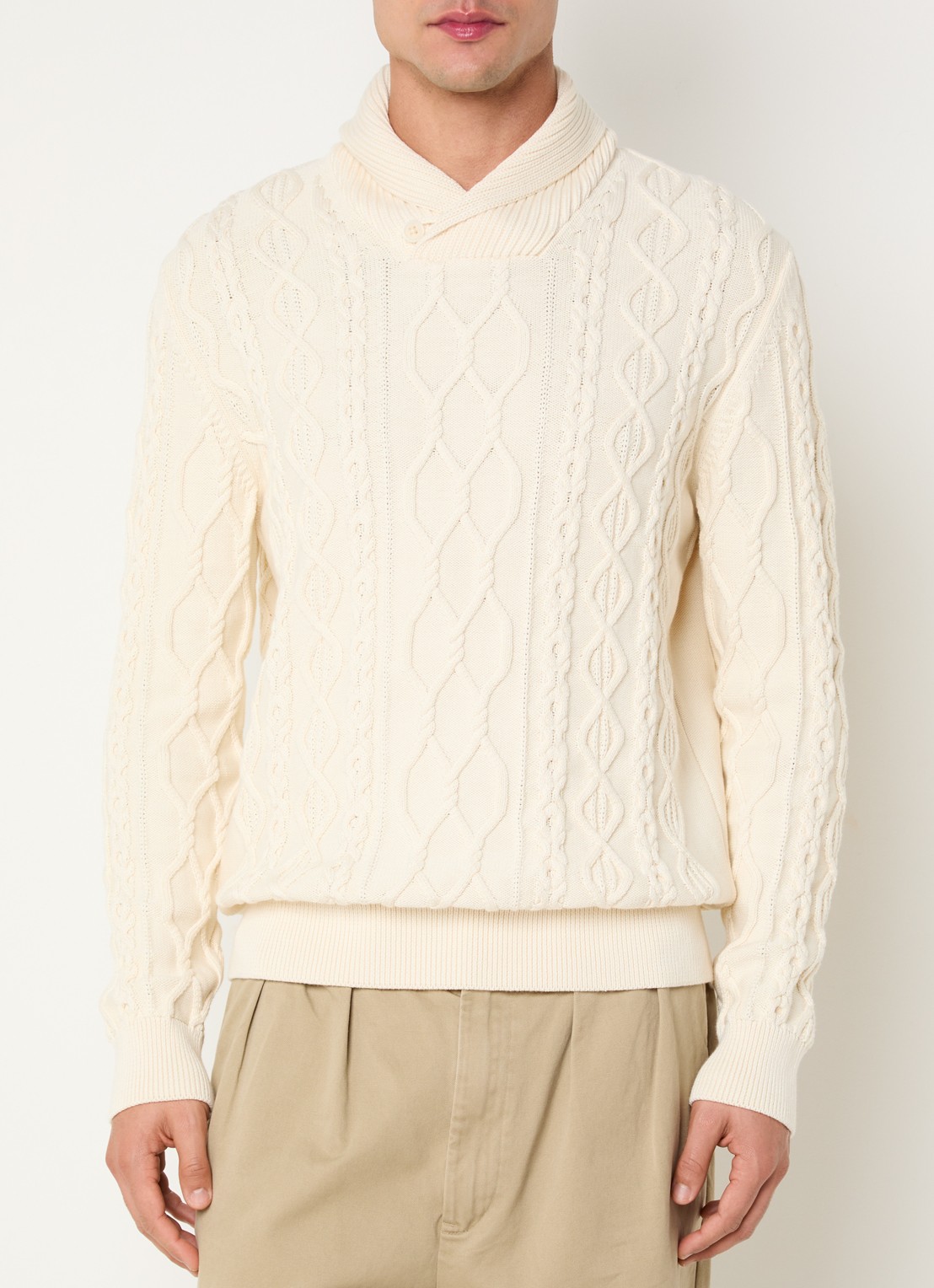 Gant Kabelgebreide trui met V-hals - detail creme