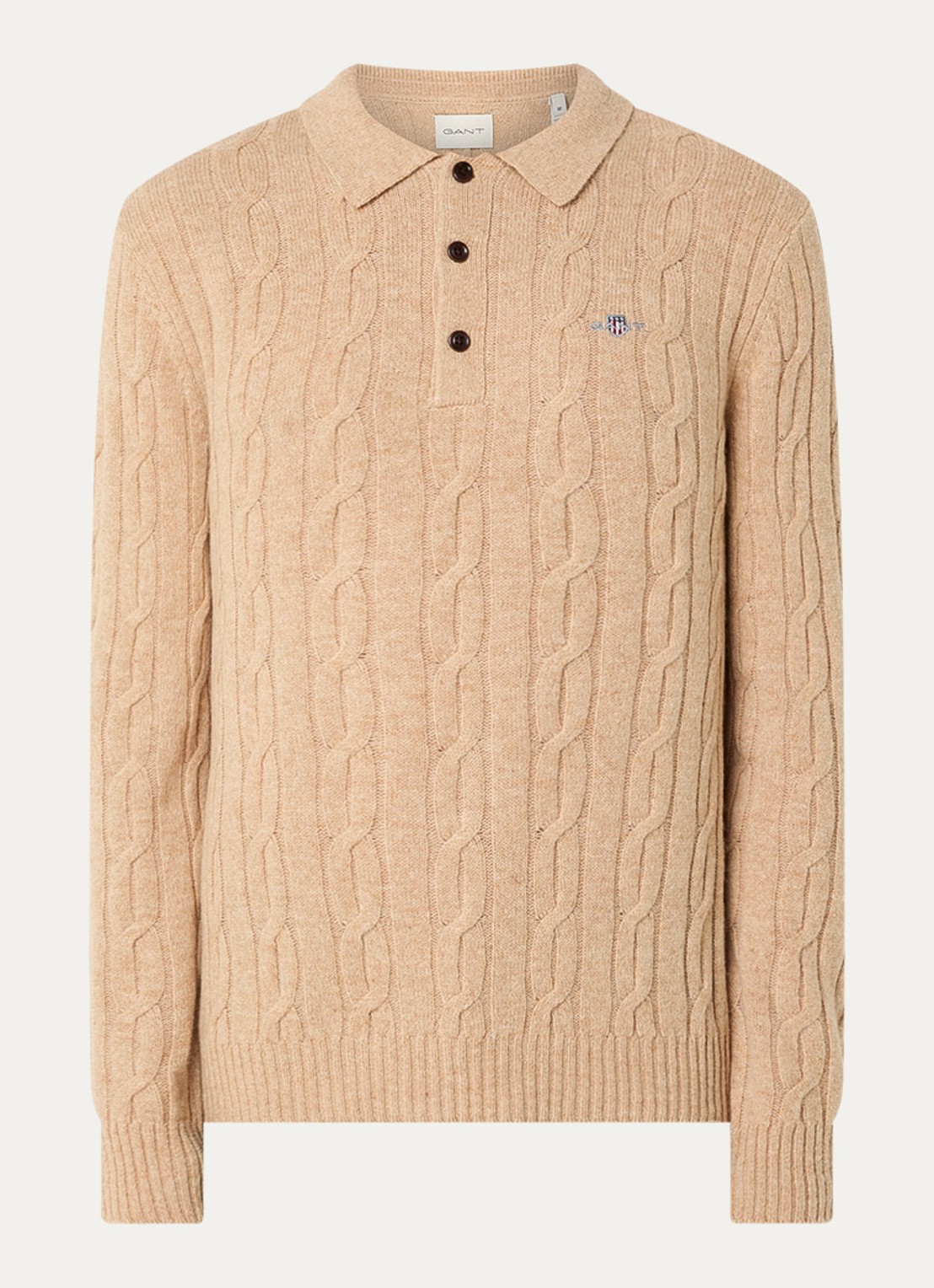 Gant Kabelgebreide trui van lamswol - voorkant beige