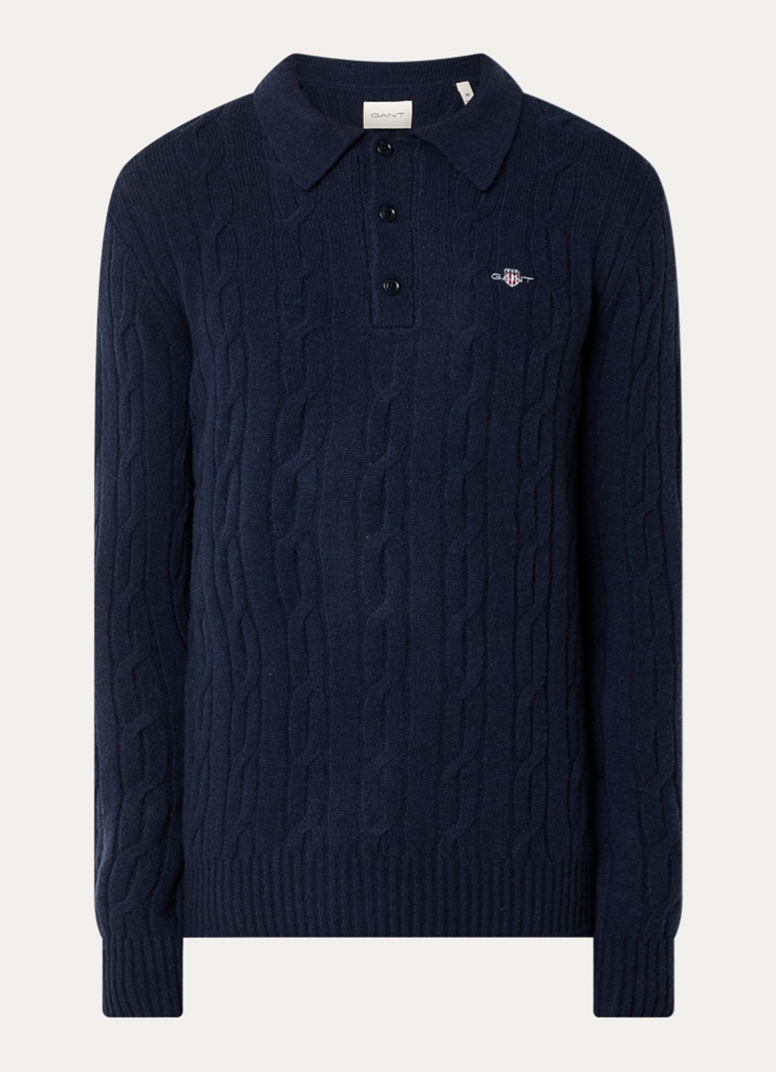 Gant Kabelgebreide trui van lamswol - voorkant donkerblauw