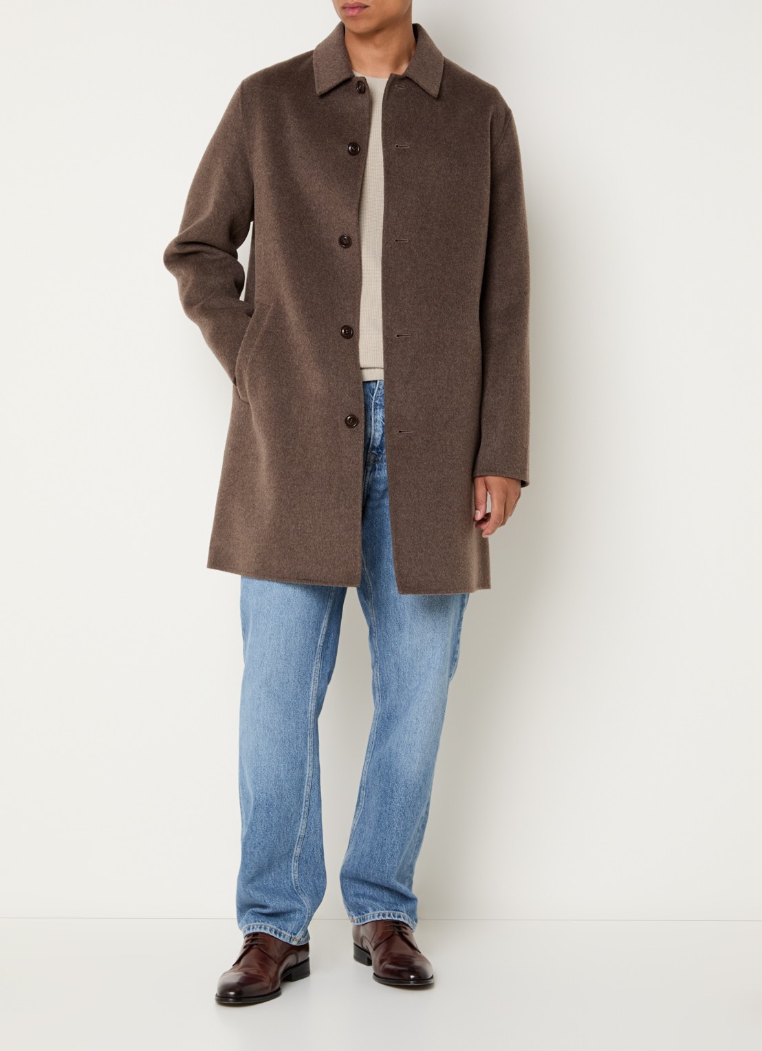Gant Mantel in wolblend met steekzakken - voorkant 2 donkerbeige