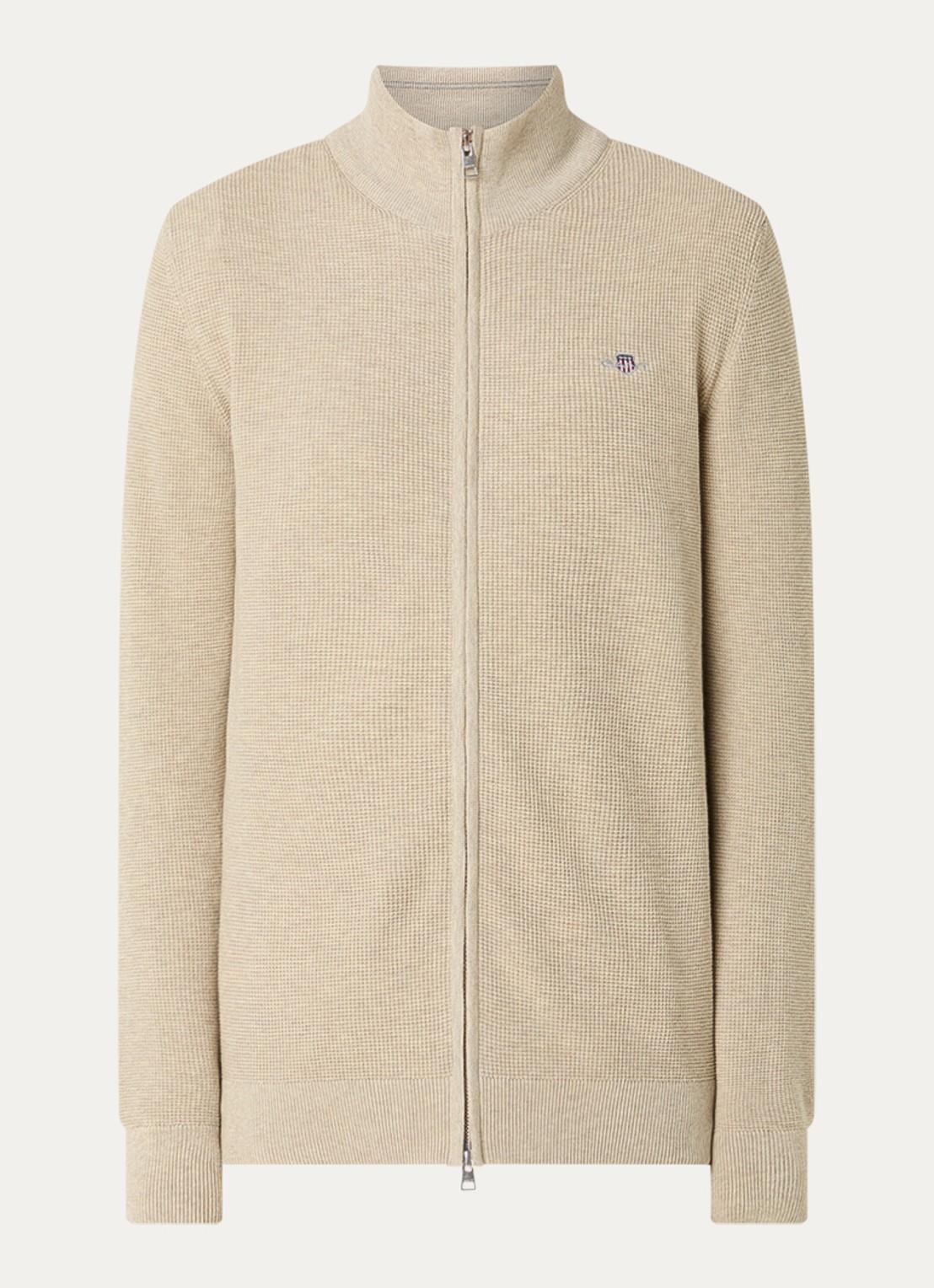 Gant Micro fijngebreid vest met logo - voorkant 3 naturel