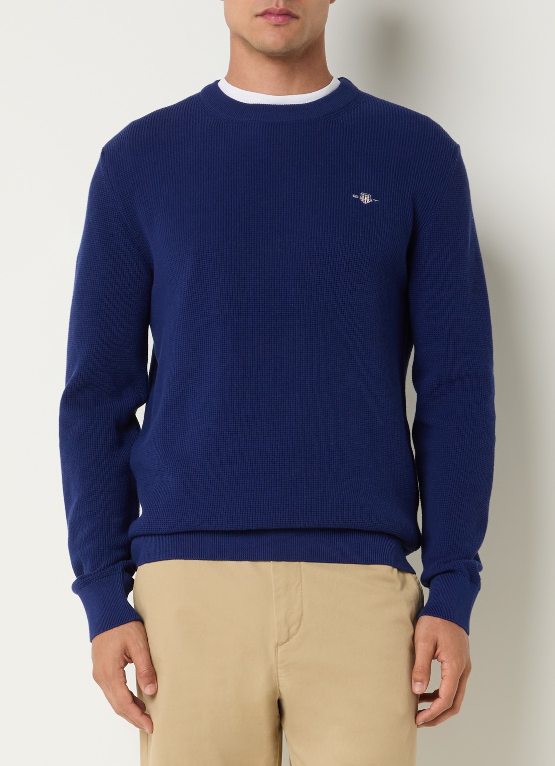 Gant Micro fijngebreide trui met logo - detail donkerblauw